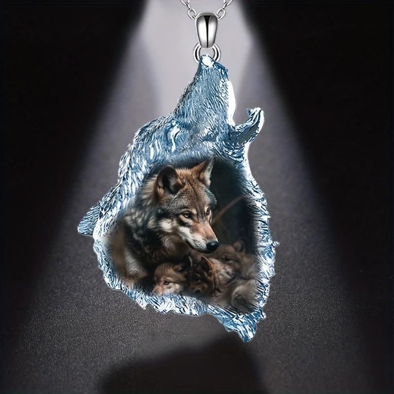Geometric Triangle Crystal Pendant Animal Wolf Necklace Party Gift For Daughter