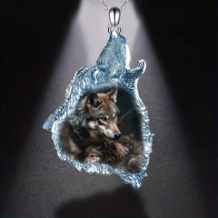 Geometric Triangle Crystal Pendant Animal Wolf Necklace Party Gift For Daughter