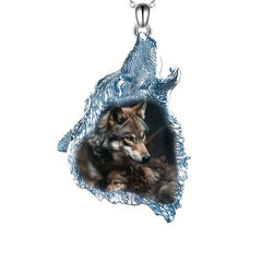Geometric Triangle Crystal Pendant Animal Wolf Necklace Party Gift For Daughter