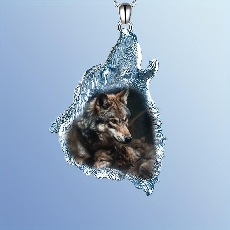 Geometric Triangle Crystal Pendant Animal Wolf Necklace Party Gift For Daughter