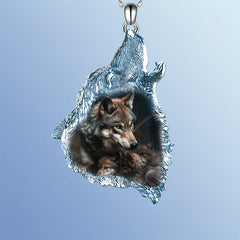 Geometric Triangle Crystal Pendant Animal Wolf Necklace Party Gift For Daughter