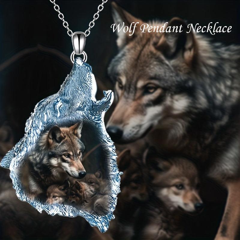Geometric Triangle Crystal Pendant Animal Wolf Necklace Party Gift For Daughter