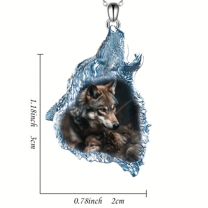 Geometric Triangle Crystal Pendant Animal Wolf Necklace Party Gift For Daughter