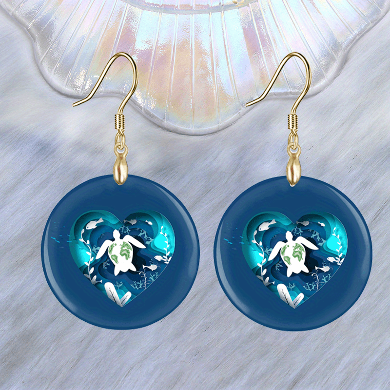 Sea Turtle Acrylic Pendant Earrings Retro Party Jewelry