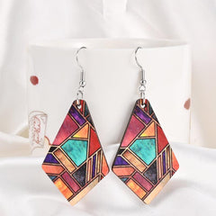 Geometric Pattern Wooden Earrings Holiday Party Gift