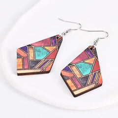 Geometric Pattern Wooden Earrings Holiday Party Gift
