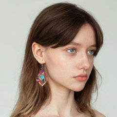 Geometric Pattern Wooden Earrings Holiday Party Gift