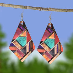 Geometric Pattern Wooden Earrings Holiday Party Gift
