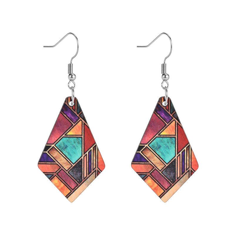 Geometric Pattern Wooden Earrings Holiday Party Gift