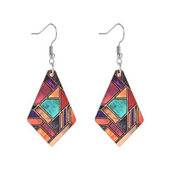 Geometric Pattern Wooden Earrings Holiday Party Gift