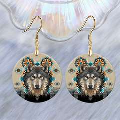 Wolf Head Round Acrylic Pendant Earrings Retro Party Jewelry