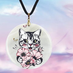 Cat And Butterfly Pendant Necklace Adjustable Chain