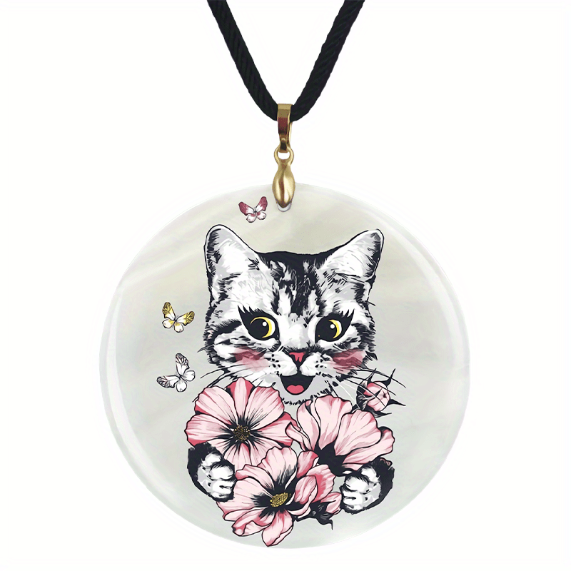 Cat And Butterfly Pendant Necklace Adjustable Chain