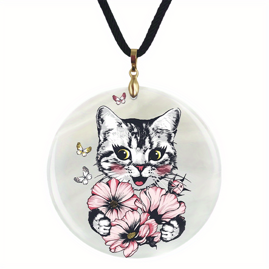Cat And Butterfly Pendant Necklace Adjustable Chain