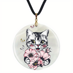 Cat And Butterfly Pendant Necklace Adjustable Chain
