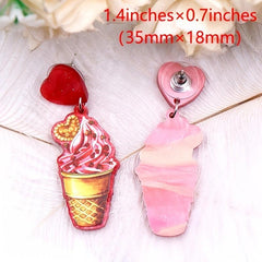 Acrylic Ice Cream Block Earring Strawberry Ice Cream Pink Dangle Earrings