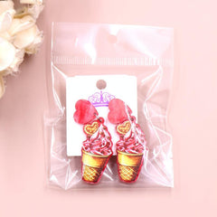 Acrylic Ice Cream Block Earring Strawberry Ice Cream Pink Dangle Earrings