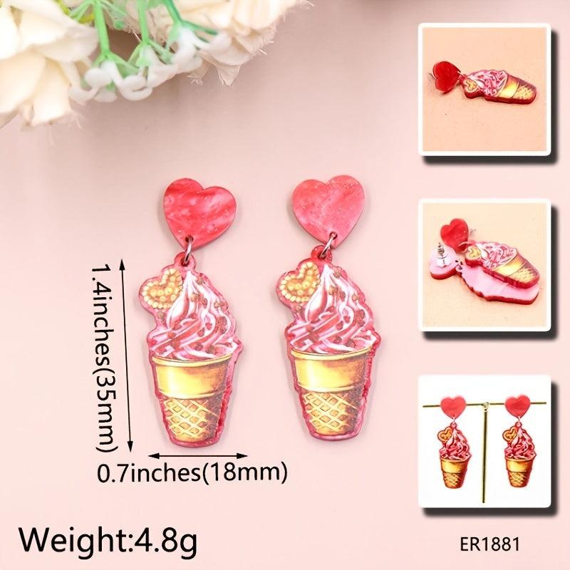 Acrylic Ice Cream Block Earring Strawberry Ice Cream Pink Dangle Earrings
