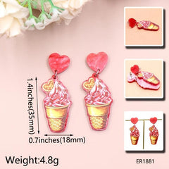 Acrylic Ice Cream Block Earring Strawberry Ice Cream Pink Dangle Earrings