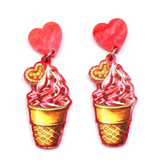 Acrylic Ice Cream Block Earring Strawberry Ice Cream Pink Dangle Earrings