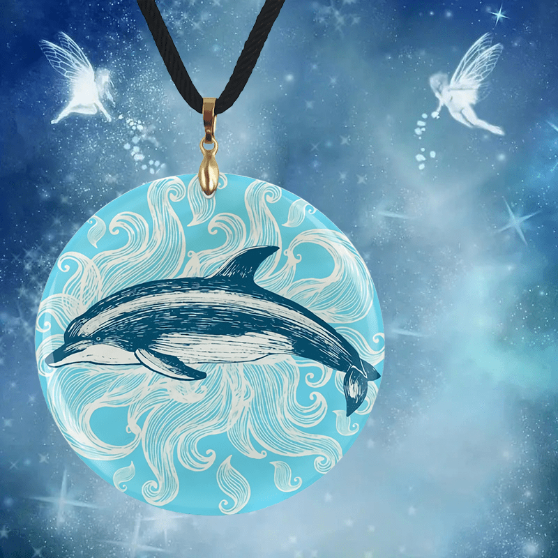 Hand Drawn Dolphin Pattern Pendant Necklace Adjustable Chain Necklace