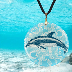 Hand Drawn Dolphin Pattern Pendant Necklace Adjustable Chain Necklace