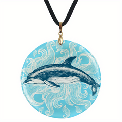 Hand Drawn Dolphin Pattern Pendant Necklace Adjustable Chain Necklace