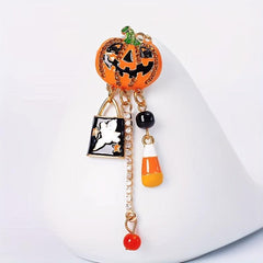 Halloween Retro Alloy Brooch Pumpkin Rhinestone Decoration Lapel Shirt