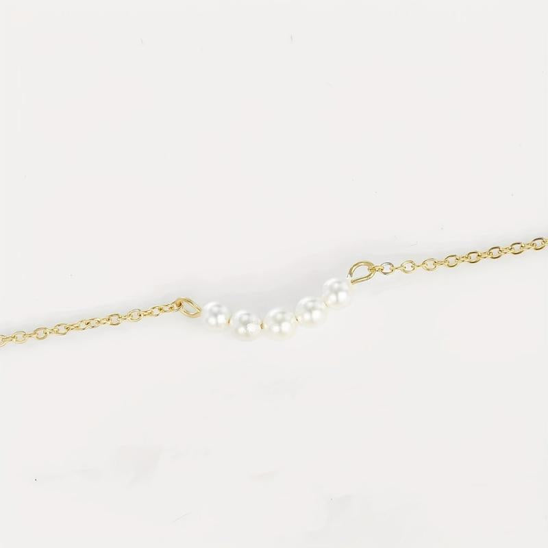 Layered Necklace with Pearl Pendant Metal Strip Stacking Pearl Necklace