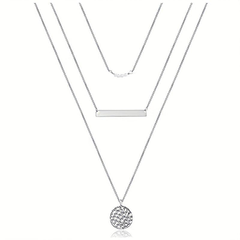 Layered Necklace with Pearl Pendant Metal Strip Stacking Pearl Necklace