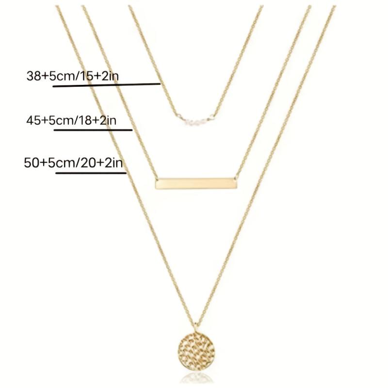 Layered Necklace with Pearl Pendant Metal Strip Stacking Pearl Necklace