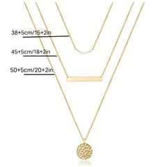 Layered Necklace with Pearl Pendant Metal Strip Stacking Pearl Necklace