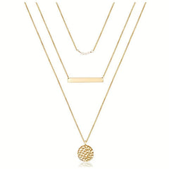 Layered Necklace with Pearl Pendant Metal Strip Stacking Pearl Necklace
