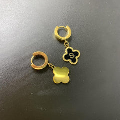 Lucky 4 Leaf Grass Earrings Letter S Stainless Steel Golden Men Women