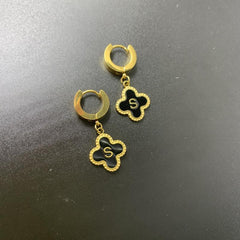Lucky 4 Leaf Grass Earrings Letter S Stainless Steel Golden Men Women