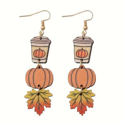 Maple Leaf Coffee Cup Pumpkin Earrings Halloween Gift