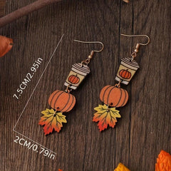 Maple Leaf Coffee Cup Pumpkin Earrings Halloween Gift
