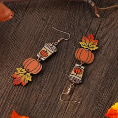 Maple Leaf Coffee Cup Pumpkin Earrings Halloween Gift