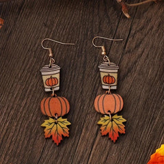 Maple Leaf Coffee Cup Pumpkin Earrings Halloween Gift