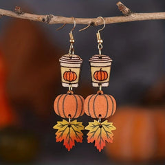 Maple Leaf Coffee Cup Pumpkin Earrings Halloween Gift