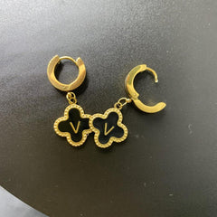 Lucky Clover Letter Earrings V Stainless Steel Women Girls