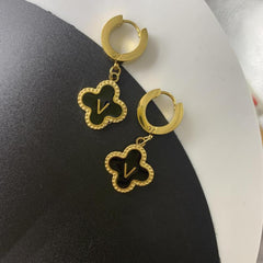 Lucky Clover Letter Earrings V Stainless Steel Women Girls