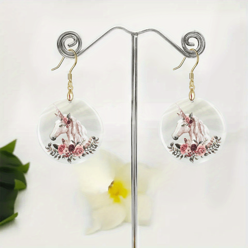 Cartoon Unicorn Acrylic Earrings Retro Party Jewelry