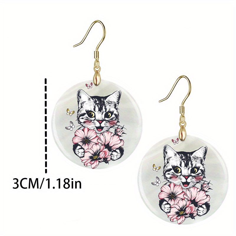 Cartoon Cat & Flower Acrylic Earrings
