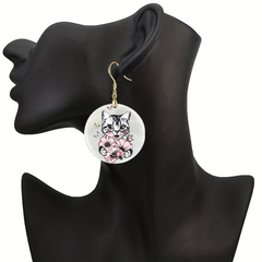 Cartoon Cat & Flower Acrylic Earrings