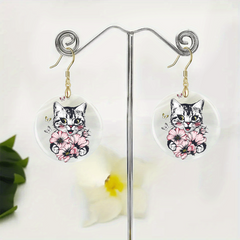 Cartoon Cat & Flower Acrylic Earrings