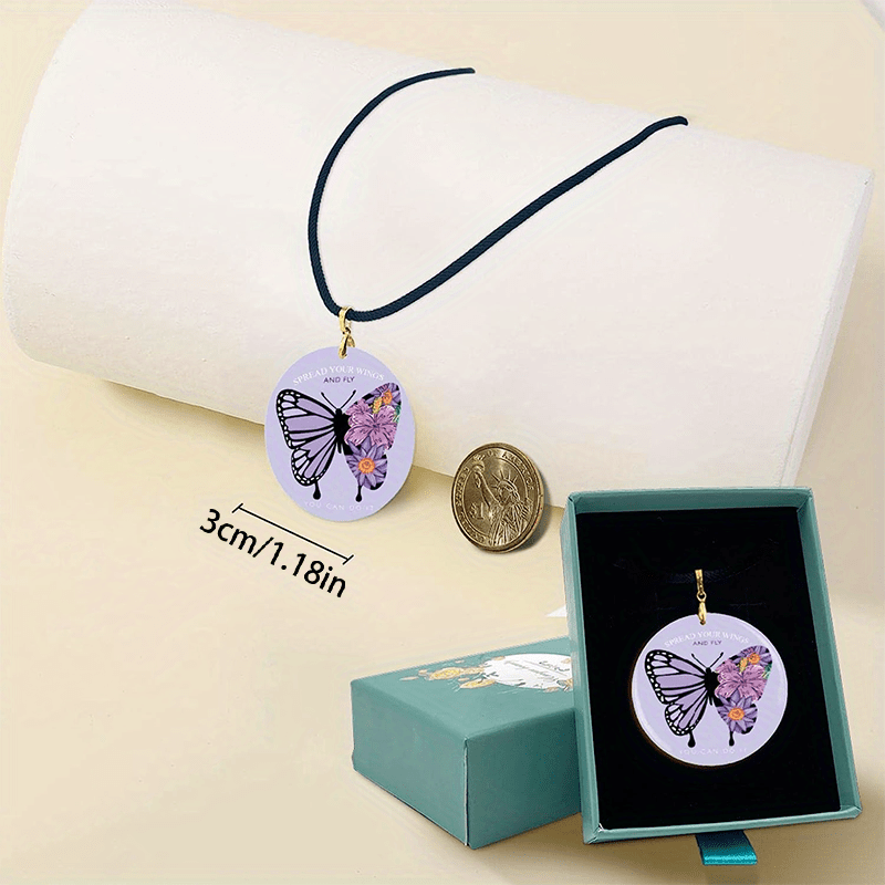 Purple Butterfly Pendant Necklace Adjustable Chain Halloween Christmas Gift