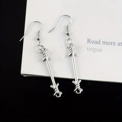 Unisex Silver Long Alloy Earrings