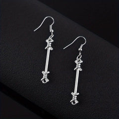 Unisex Silver Long Alloy Earrings