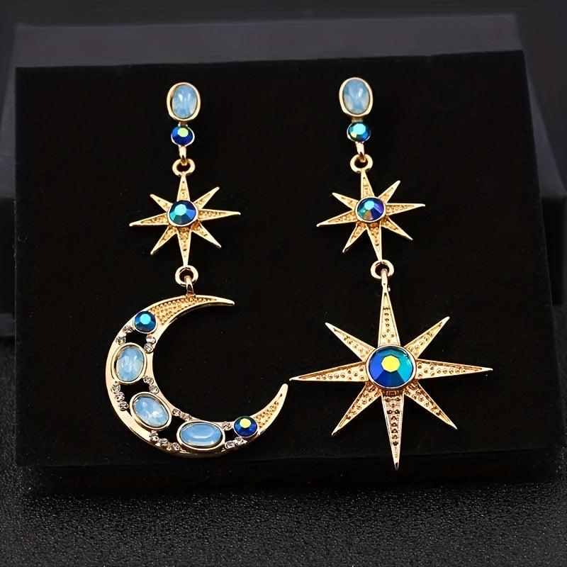 Bohemian Retro Sun Star Moon Gemstone Earrings